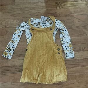 Tahari yellow corduroy jumper and floral shirt 3t